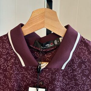 NWT RLX Ralph Lauren Floral Burgundy Performance Airflow Golf Polo Shirt Women M